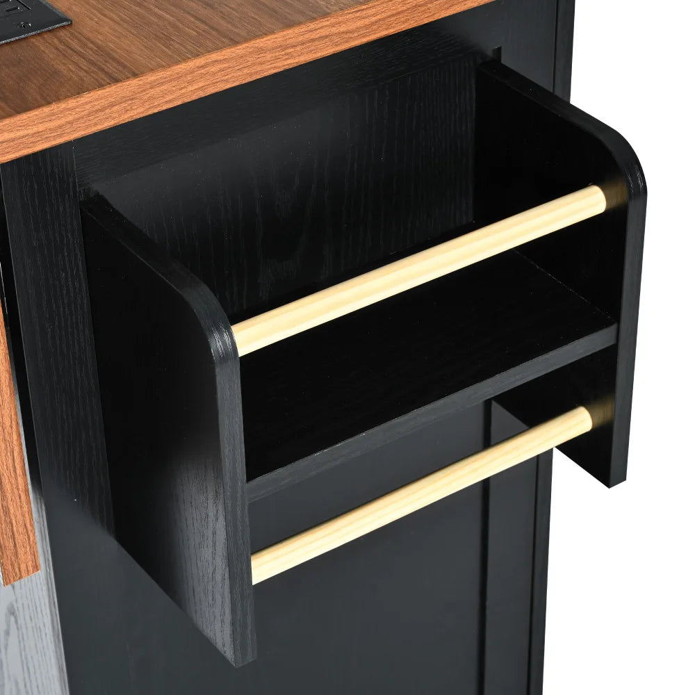 54.5" Farmhouse Kitchen Island with Power Outlet, Kitchen Storage Island  with Internal Storage Rack, Drop Leaf, Spice Rack