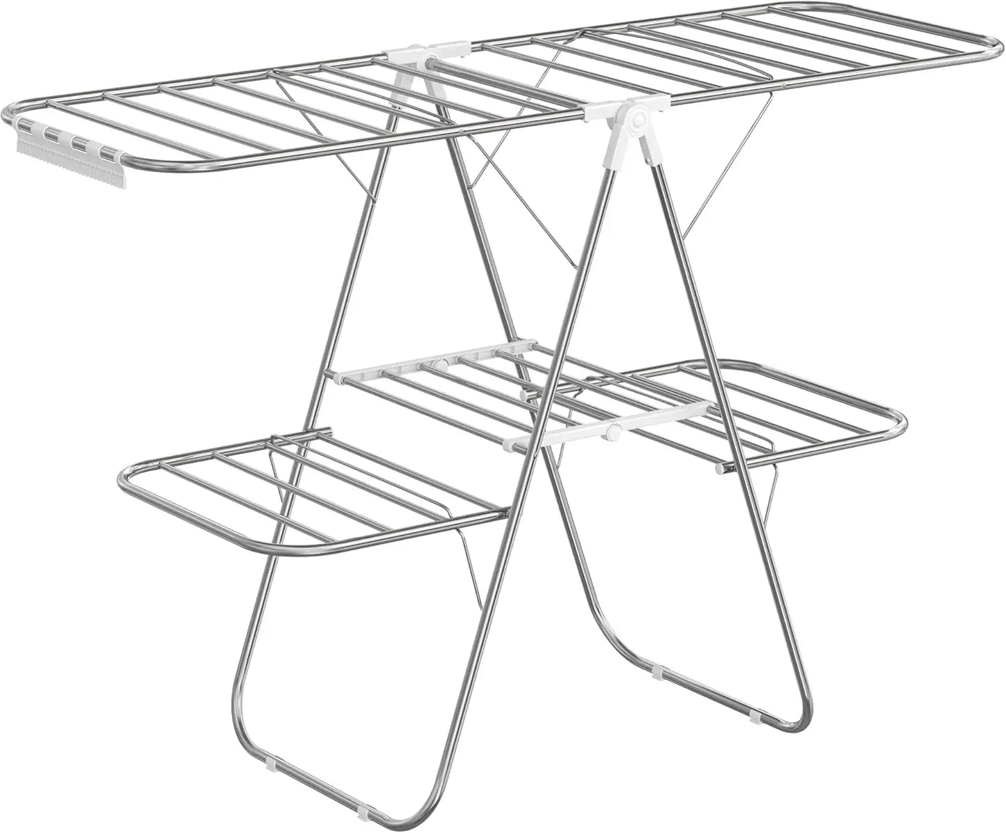 Clothes Drying Rack Foldable 2-Level Laundry Drying Rack Free-Standing Large Drying Rack with Height-Adjustable Wings