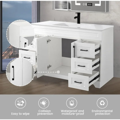 Bathroom Vanity with Sink,Undermount Ceramic Sink-Modern Bathroom Cabinet with 6 Soft-Close Drawers & 2 Doors Spacious Storage