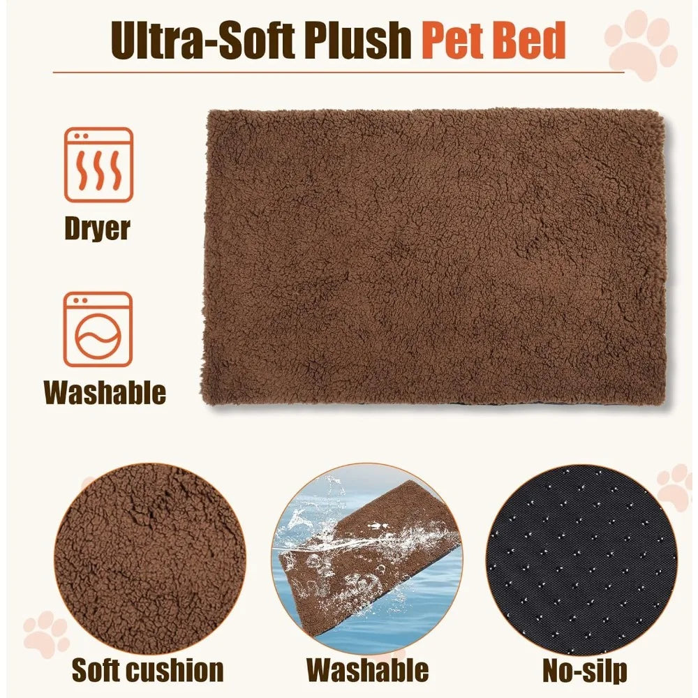 38 Inch Dog Crate Furniture with Cushion, Double Doors Wooden Dog Kennel Cage Indoor with Wheels, Pet House Decorative