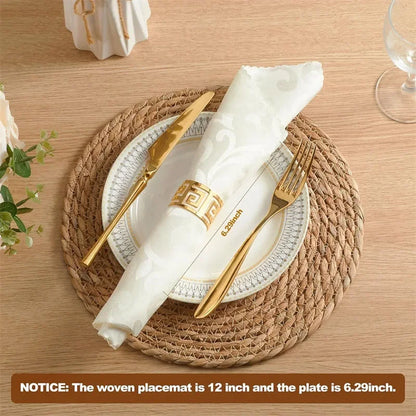 4/8/12pcs Round Woven Placemats Set Boho Rattan Placemat Natural Placemats 12Inch Farmhouse Weave Straw Braided Table Dinner Mat