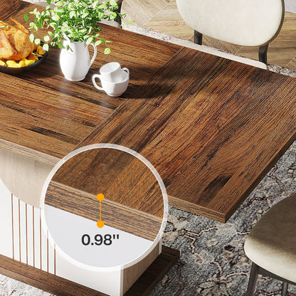 55" Rectangular Dining Table for 4 to 6 People, Farmhouse Wood Dinner Table for Kitchen, Dining Room & Living Room