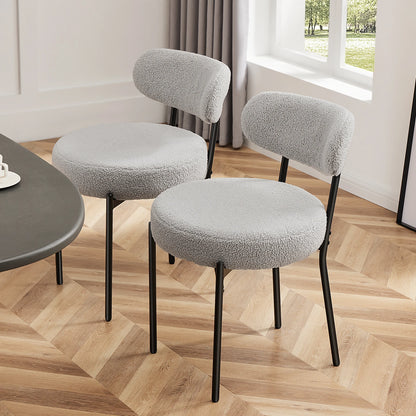 Ergonomic Round Dining Chairs Set of 2 Plush Fabric Kitchen Chairs with Curved Backrest Metal Legs