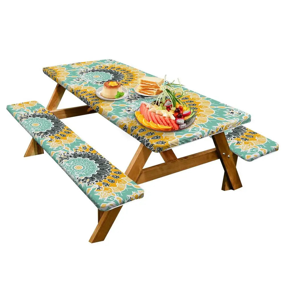 3pcs Picnic Table Covers With Elastic Tablecloth For Outdoor Parties And Camping