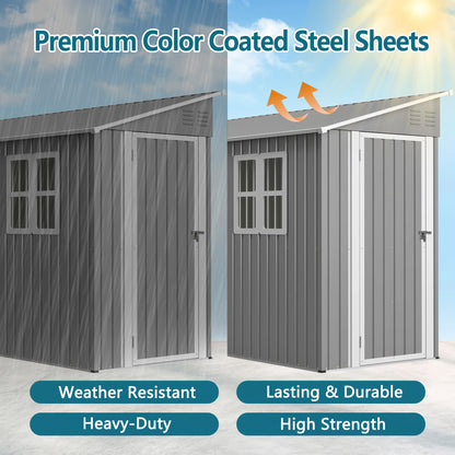 4x10 FT Galvanized Steel Outdoor Shed – Weatherproof Lockable Storage for Tools, Bikes & Pets w/Sloping Roof & Window