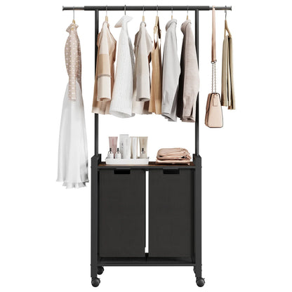 Laundry Sorter With Extendable Hanging Bar Laundry Basket With Wheels And Shelf, Laundry Room Organization And Storage