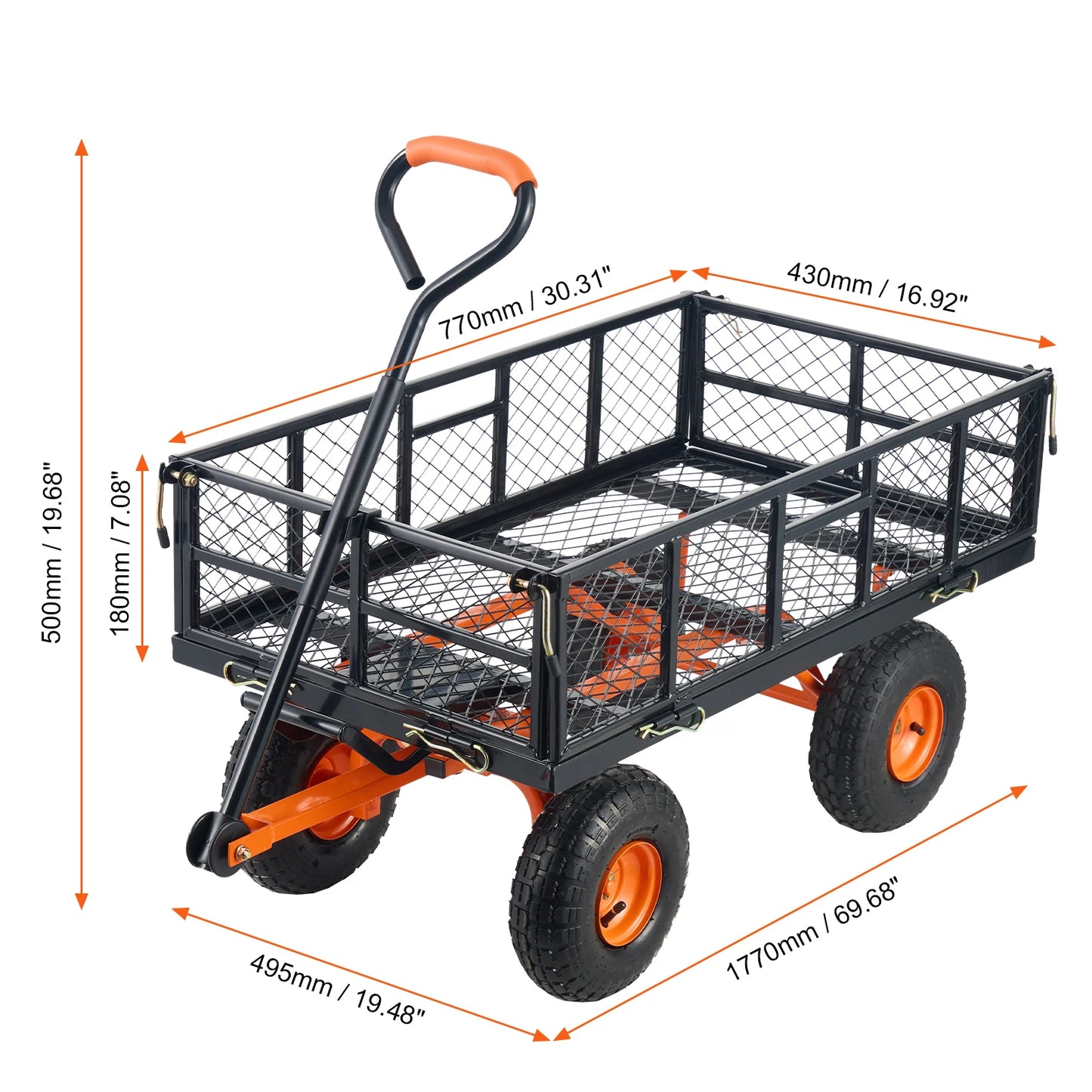 Garden Cart Sturdy Metal Utility Wagon with Simple Assembly Versatile Dump Cart Wheelbarrow with 400/880lbs Capacity