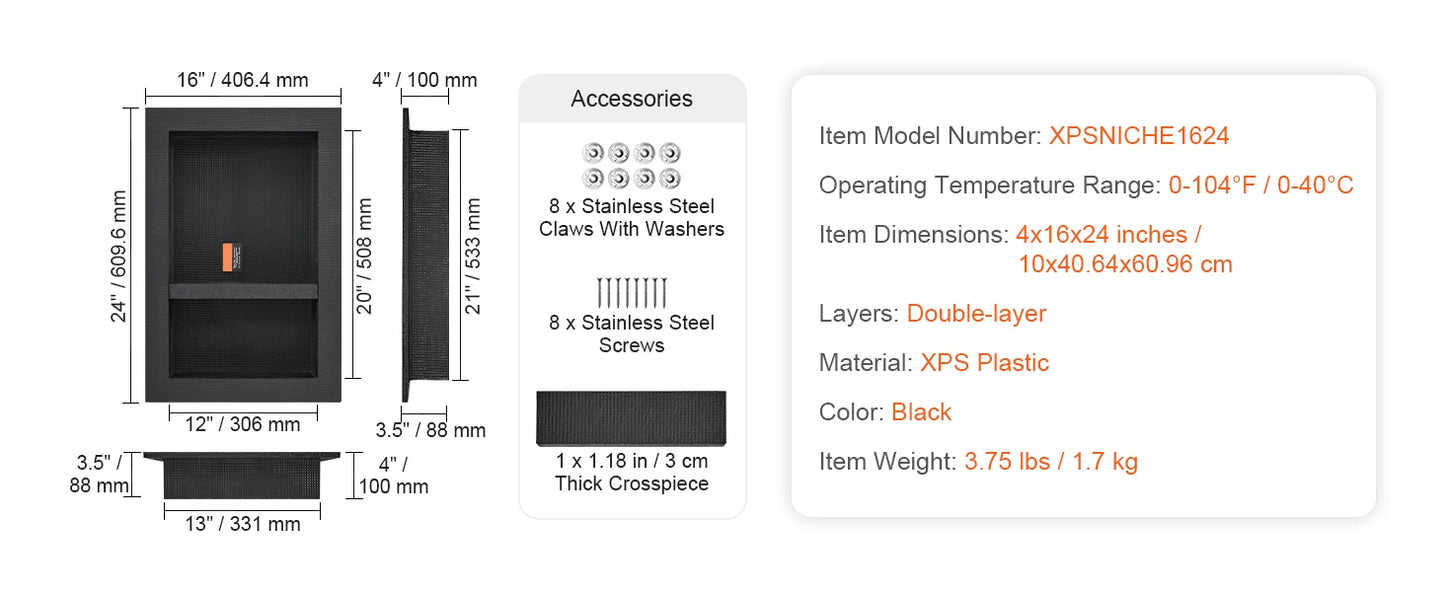 Shower Niche Ready for Tile Shelf Organizer  Corners Niche Recessed Sealed Protection  Soap Storage for Shower Bathroom