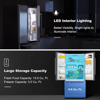 French Door Refrigerator with Installed Ice Maker and Bottom Freezer Adjustable Electrical Thermostat Control