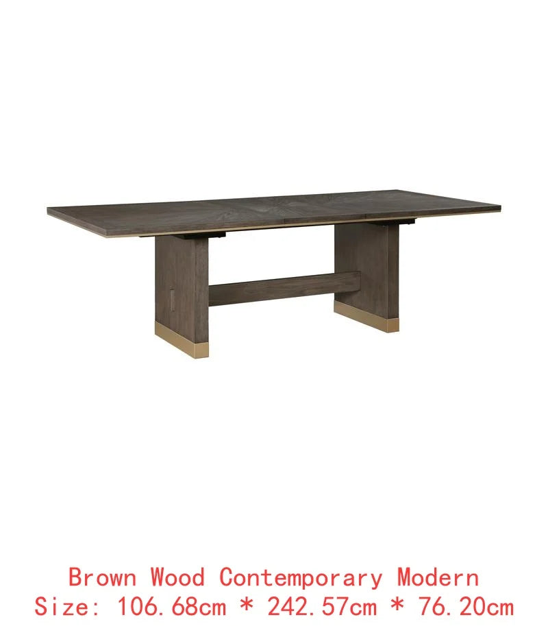 Modern Brown Finish 9-Piece Dining Set with Extension Table and 8 Armchairs, Upholstered Kitchen Furniture with Gold Tipping.