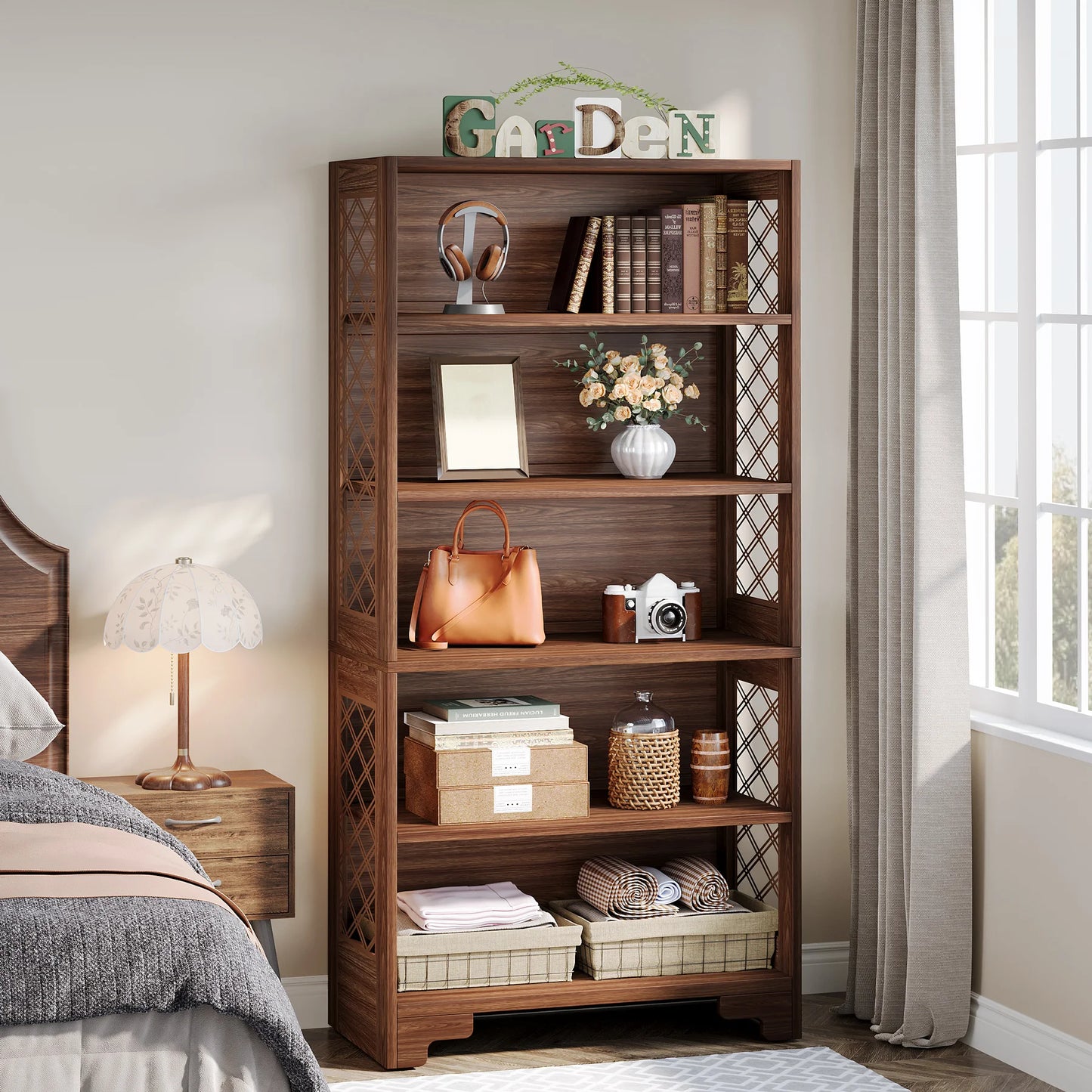 6-Tier Bookcase, 71 Inches Industrial Bookshelves and Bookcases, Floor Standing 5 Shelf Display Storage Shelves