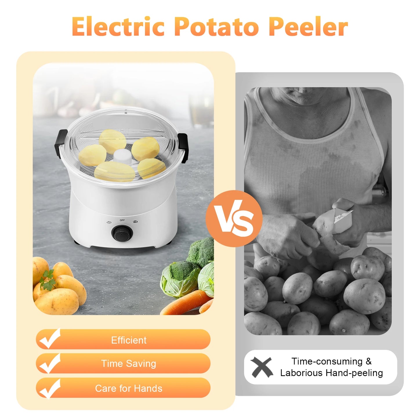 Electric Potato Peeler: High-Quality, Powerful Motor, Fast and Safe Operation for Effortless Peeling and Vegetable Preparation