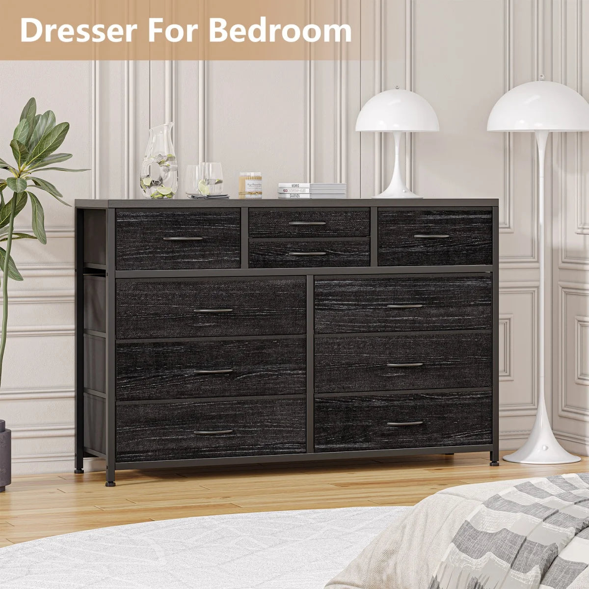 Dresser with 10 Drawers TV Stand Entertainment Center for Bedroom Entryway,Metal Frame