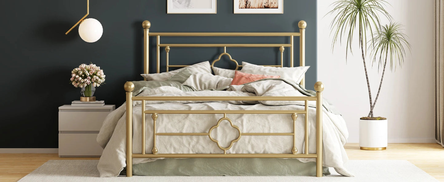 14 Inch Metal Platform Bed Frame, Vintage Victorian Style, Wrought Iron Headboard and Footboard