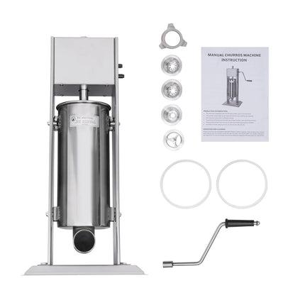 Churro Maker Machine 5L Stainless Steel Homemade Vertical Chocolate Caramel Filling Kitchen Machine with 6 Nozzles & 2 Speed