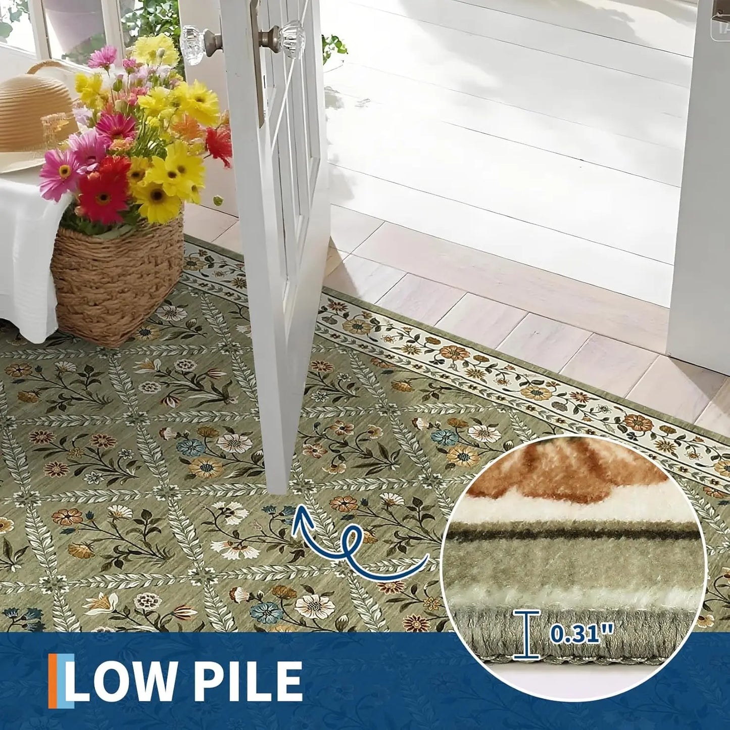 Vintage Washable Area Rugs for Living Room Soft Low-Pile Non-Slip Carpet  for Bedroom Dining Room Home Office