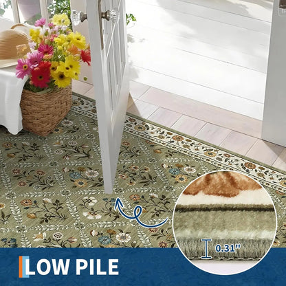 Vintage Washable Area Rugs for Living Room Soft Low-Pile Non-Slip Carpet  for Bedroom Dining Room Home Office