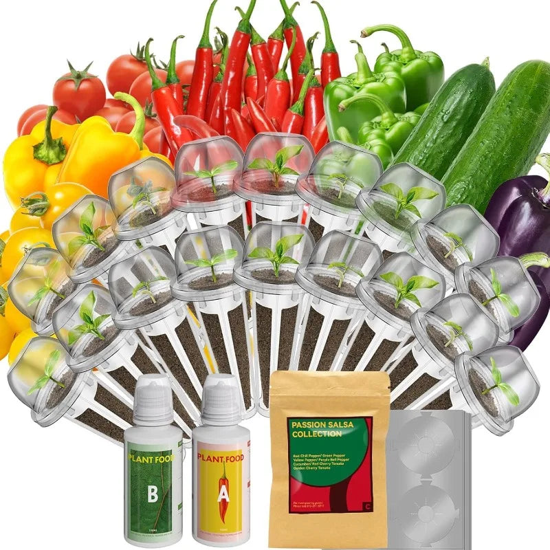 18-Pod Salsa Seed Pod Kit for AeroGarden, Ahopegarden, Gardencube Hydroponic Garden with Cucumber, Red Chili Pepper