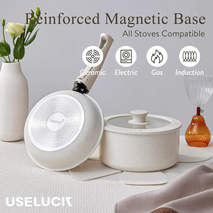 Pots and Pans Set Healthy Non toxic Non Stick Ceramic Cookware Set 21 Pcs Detachable Handles, Oven Safe, Induction Dishwasher