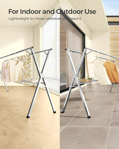 Clothes Drying Rack Heavy-Duty Laundry Drying Rack 45.7-63.4 Inches Extendable Foldable Freestanding Airer Stainless Steel for I