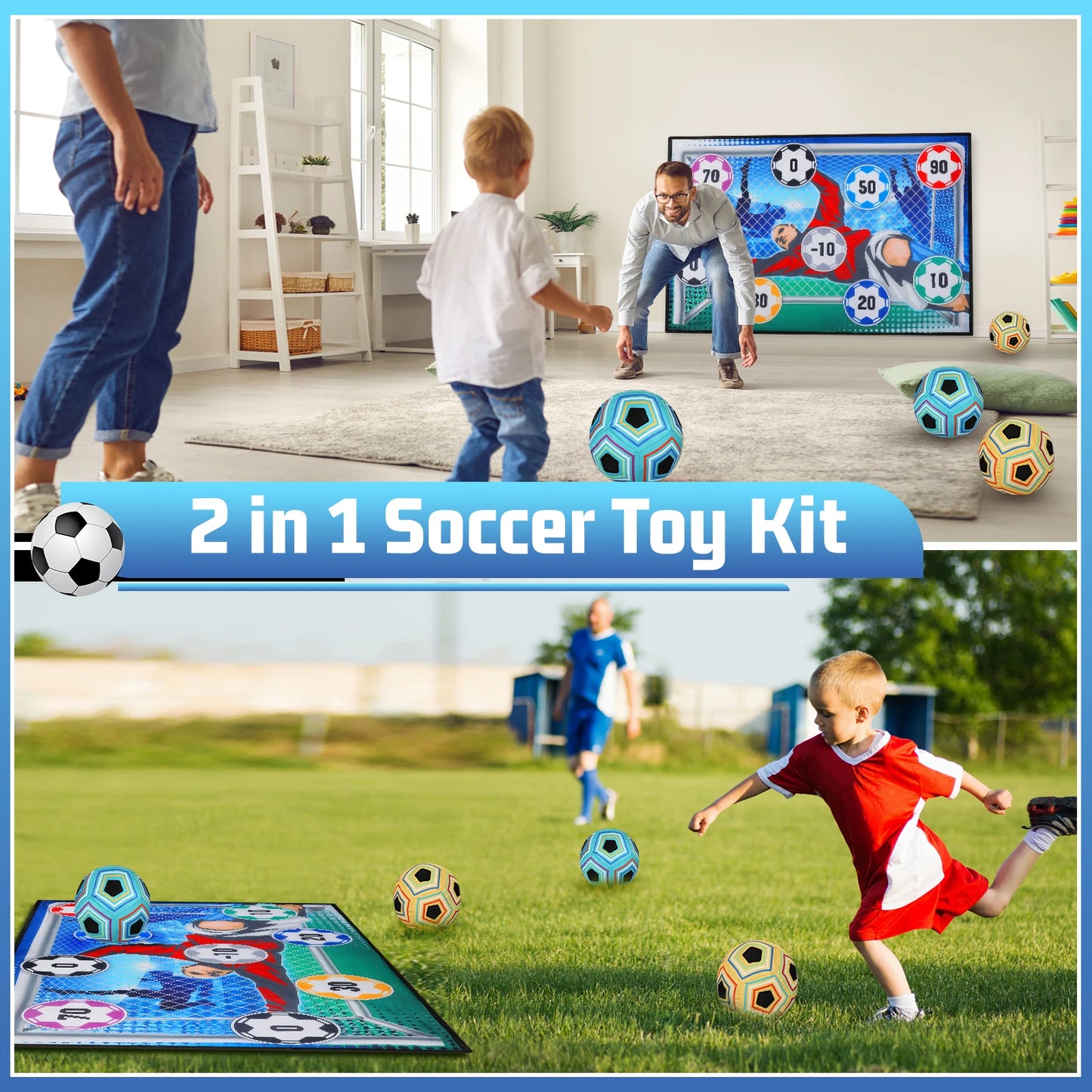 Football Ball Game Set for Kids Indoor Outdoor Soccer Train Sport Game Foldable Toys for 3 4 5 6 7 8 Years Old Boys Girls