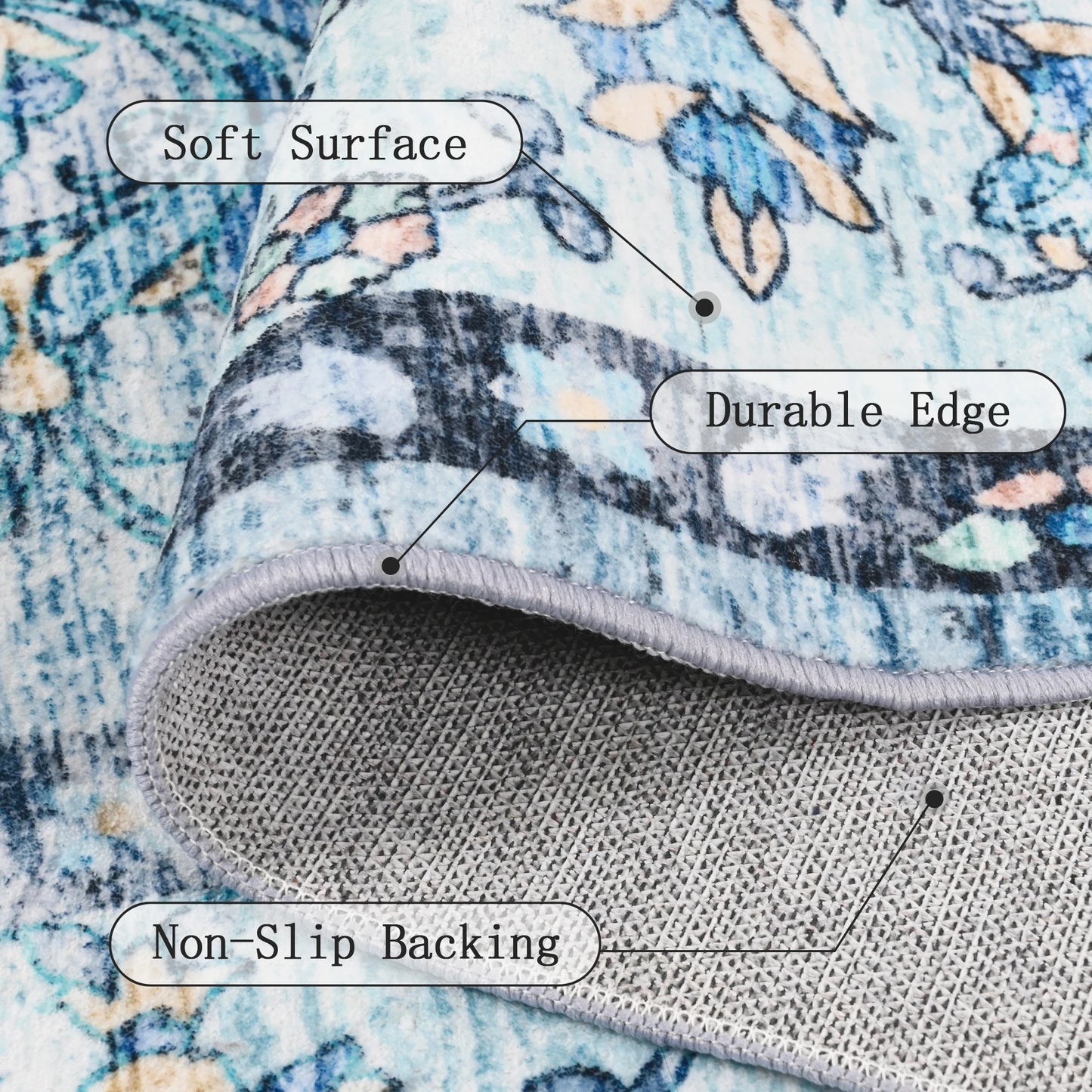 Vintage Area Rugs Low Pile Machine Washable