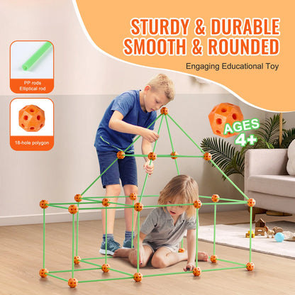 Fort Building Kit Construction Castle Tunnels Toys with 55 Rods 30 Balls Indoor Play Tent for Educational Gift Blocks