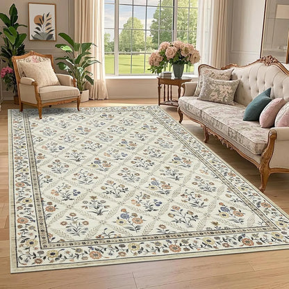 Vintage Washable Area Rugs for Living Room Soft Low-Pile Non-Slip Carpet  for Bedroom Dining Room Home Office