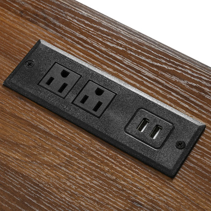 54.5" Farmhouse Kitchen Island with Power Outlet, Kitchen Storage Island  with Internal Storage Rack, Drop Leaf, Spice Rack