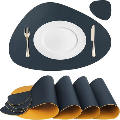 Irregular Shape PU Leather Placemats Set Oil-Proof Waterproof Dual-Sided Place Mats for Kitchen Bistro Tables Bars Coffee Shops