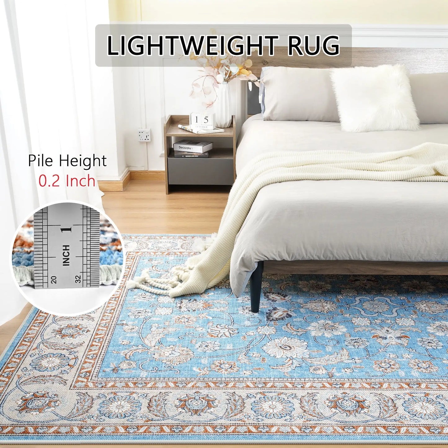 Vintage Floral  Soft Accent Area Rug  Low-Pile Carpet for Living Room Bedroom
