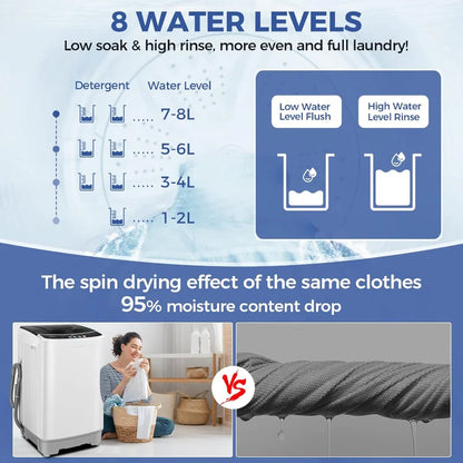Portable Washing Machine 20Lbs Capacity 2.8 Cu. ft. Portable Washer and Dryer Combo with 10 Programs and 8 Water Level
