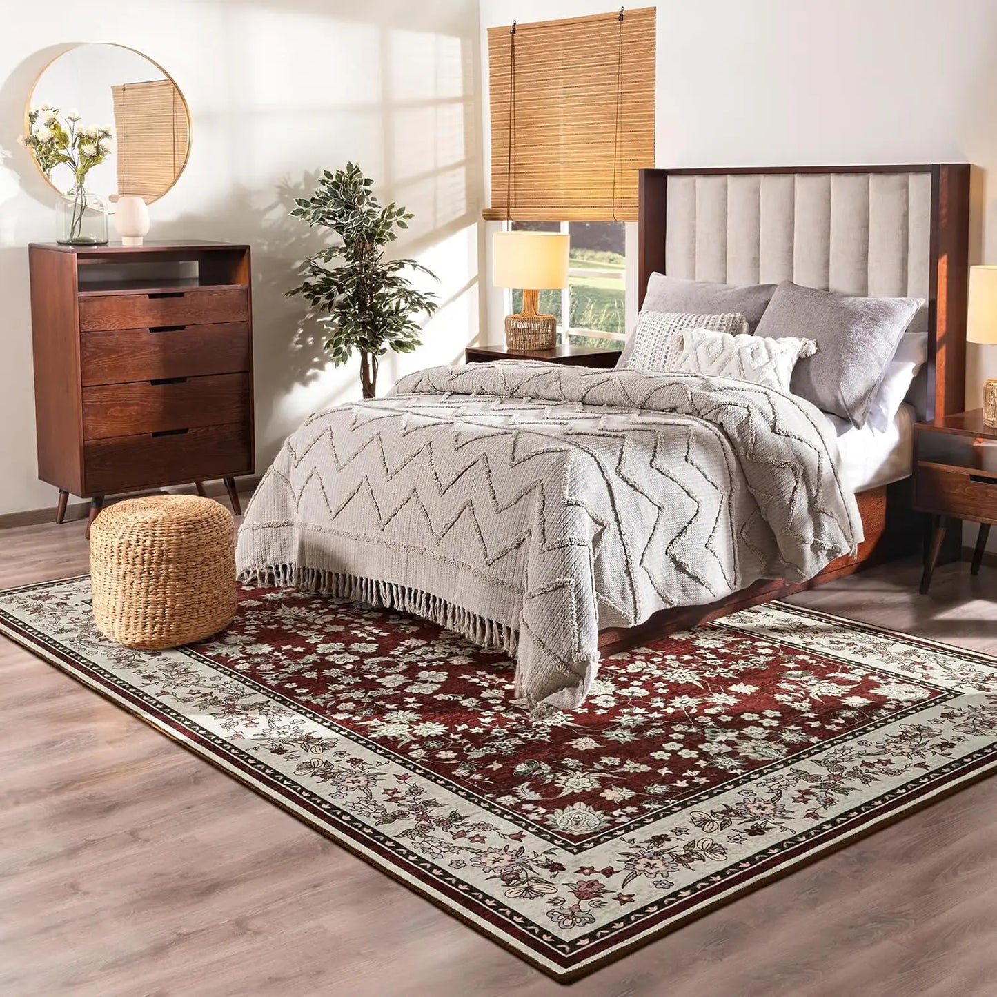 Washable Area Rugs for Living Room Bedroom Vintage Floral Print  Rug Soft Low Pile Non Slip