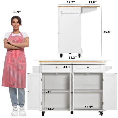 Rolling Kitchen Island with Drop Leaf – Movable Kitchen Carts on Wheels Island with Storage Cabinet