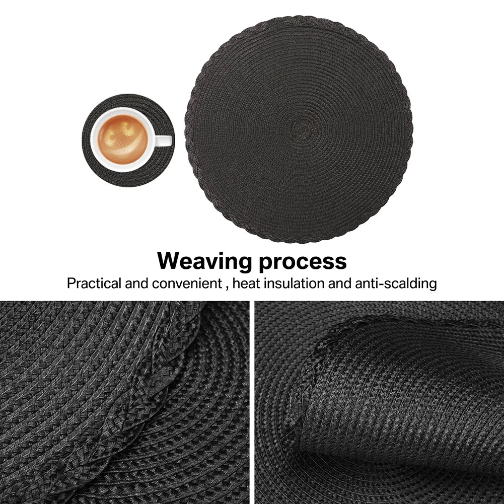 Round Braided Set of 6 Washable Round Placemats for Christmas Kitchen Wedding Dining Table 34cm Woven Heat Resistant Place Mats