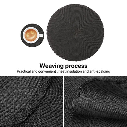Round Braided Set of 6 Washable Round Placemats for Christmas Kitchen Wedding Dining Table 34cm Woven Heat Resistant Place Mats