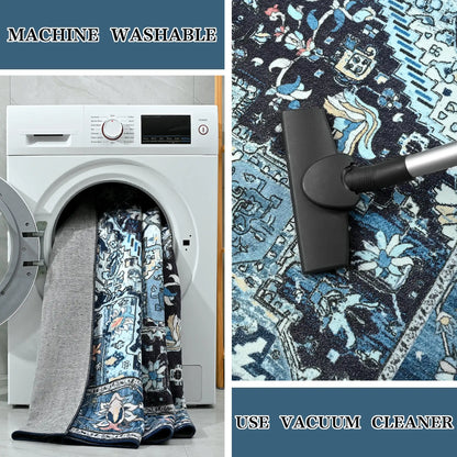 Faux Cashmere Vintage Floral  Soft Accent Area Rug, Low Pile for Living Room Bedroom