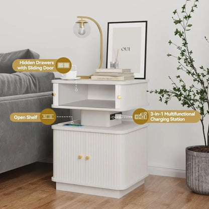 Bedroom LED Nightstand, with Charging Station, 2 Drawer