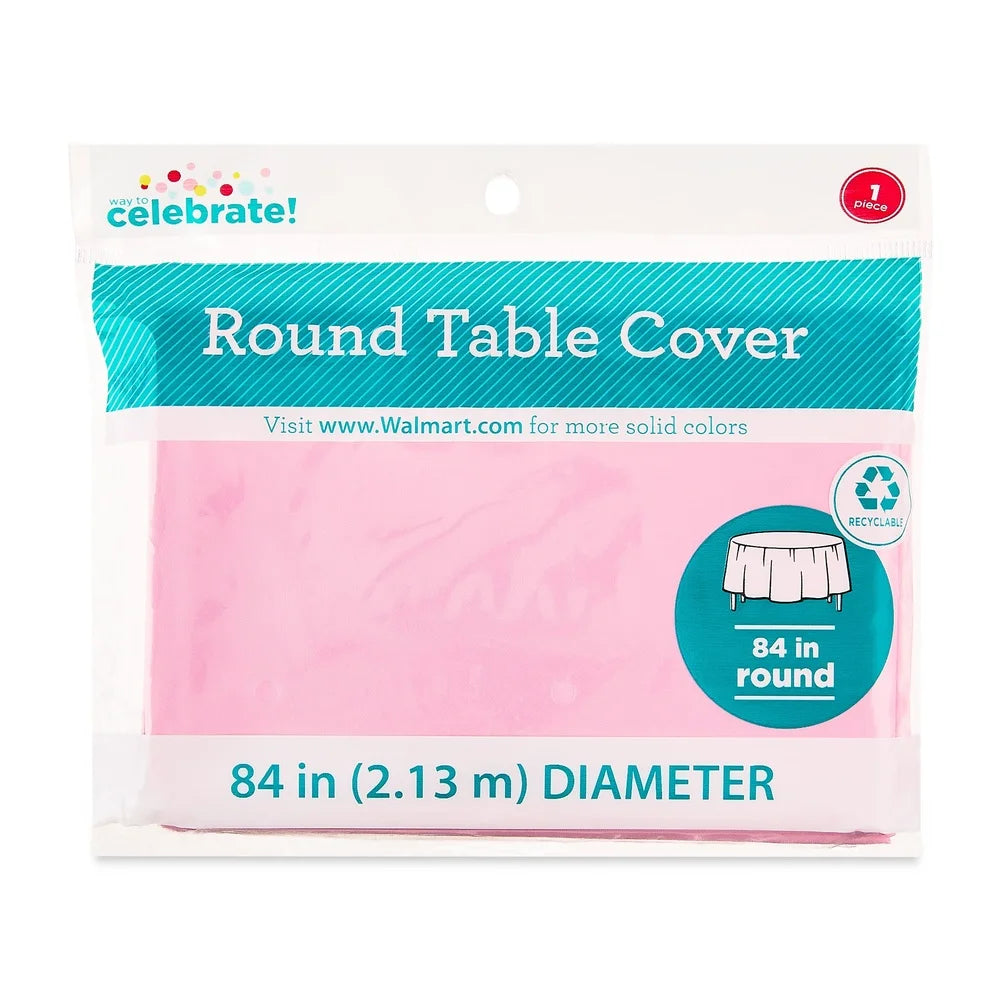 6 Pack 84 Inch Round Light Pink Plastic Table Covers Waterproof Disposable Party Tablecloths Birthday Bridal Shower Events