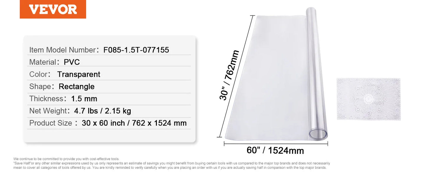 Clear Plastic Table Cover  Protector Rectangle