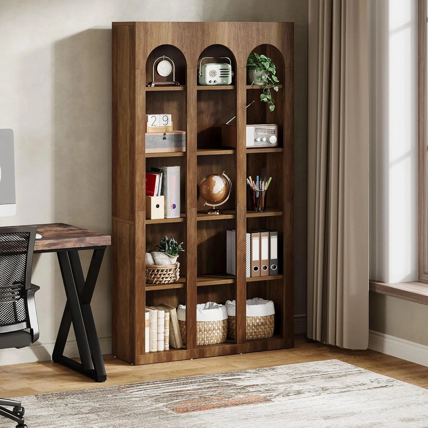 5-Tier Bookshelf, 70.87-Inch Mid Century Modern Bookcase with Open Shelves, Book Shelf Vintage Display Storage for Home Office