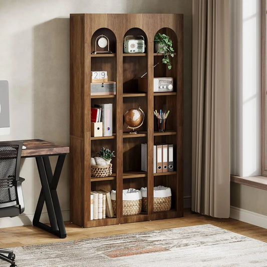 5-Tier Bookshelf, 70.87-Inch Mid Century Modern Bookcase with Open Shelves, Book Shelf Vintage Display Storage for Home Office