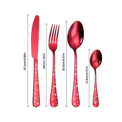 4pcs/set High Quality Christmas Flatware Set Stainless Steel Red Green Dinnerware Knife Fork Spoon Cutlery Dishwasher Safe