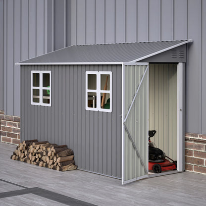 4x10 FT Galvanized Steel Outdoor Shed – Weatherproof Lockable Storage for Tools, Bikes & Pets w/Sloping Roof & Window
