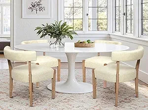 Faux Leather Dining Chairs Set of 4 Upholstered Kitchen & Dining Room Wooden Chairs Mid Century Modern Dining Chairs Low Back