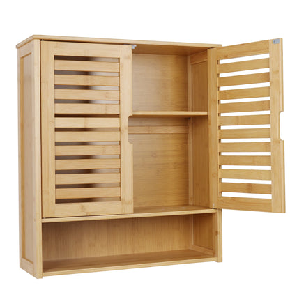 Bathroom Wall Cabinet Storage Shelf Bamboo Medicine Cabinet with with 2 Doors Adjustable Shelf