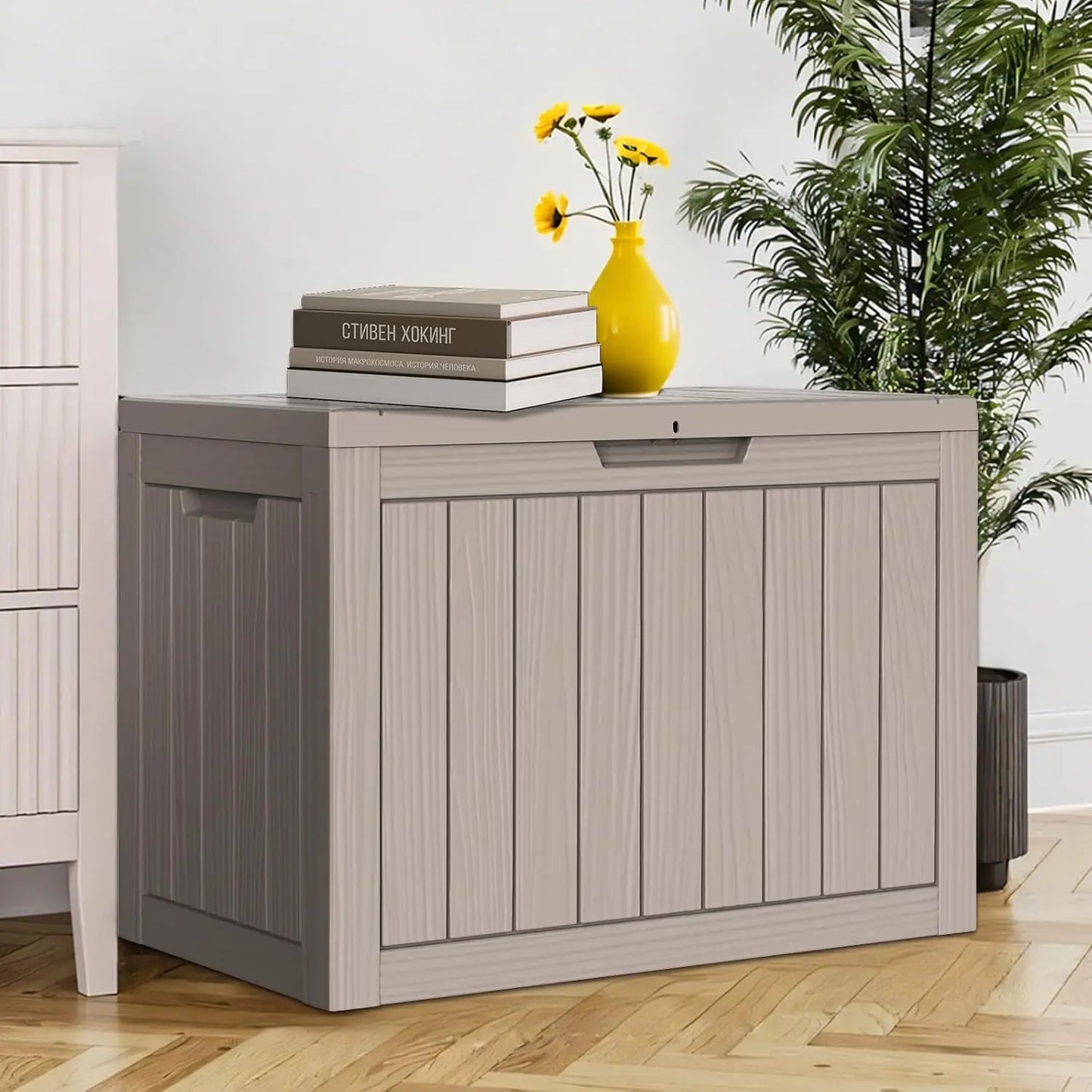 45Gal Black Deck Box - Waterproof & UV-Resistant Outdoor Storage w/Lockable Lid - For Patio/Garden