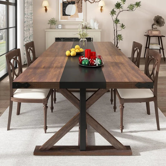 71 Inch Dining Table for 6 People, Rectangular Kitchen Farmhouse Table W/Thickness Waterproof Wood Tabletop,Long Dining Room Tab