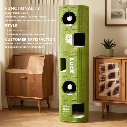 Three-Story Felt Cat Tree, With Scratching Boards And Comfortable Caves - Multi-Story Cat Apartment Tower