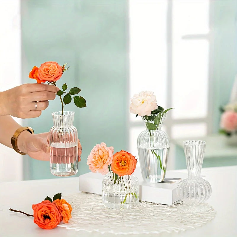 8/16 Pieces of Modern Transparent Glass Vase Set, Small Mini Flower Center Vase, Hand-Decorated Cute Short Window Home Decoration, Wedding Reception Table Single Rose Vase